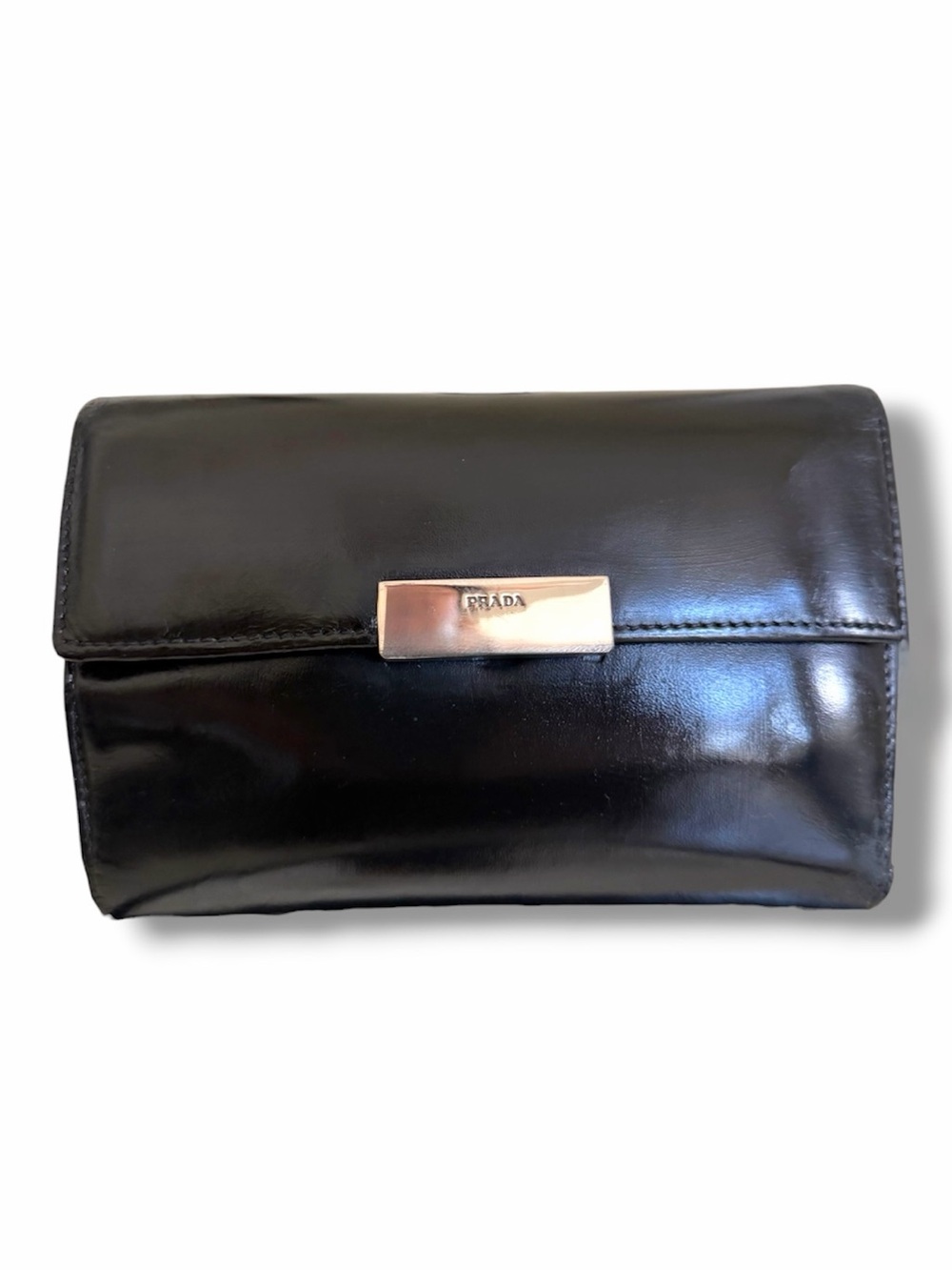 Prada Vitello Spazzolato Compact Wallet Black & Silver Hardware